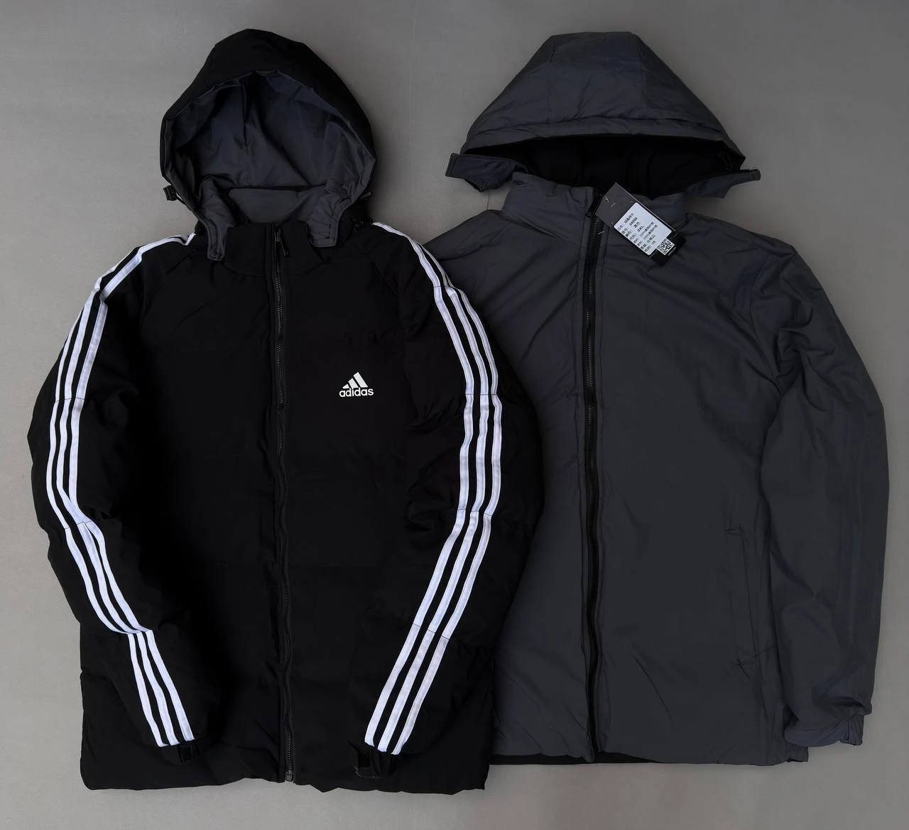 جاكيت اديداس دبل فيس ميرور اوريجينال  اسود في رمادي " تلبيس صغير "
